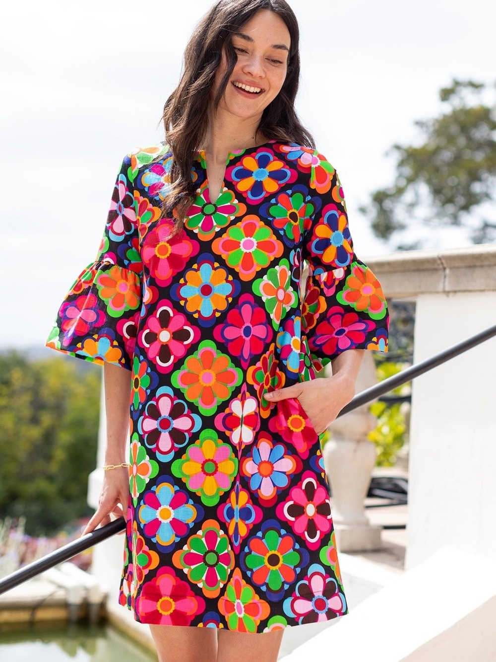 Lesley Evers Vera Floral Shift Dress Cotton - Multicolor size medium
